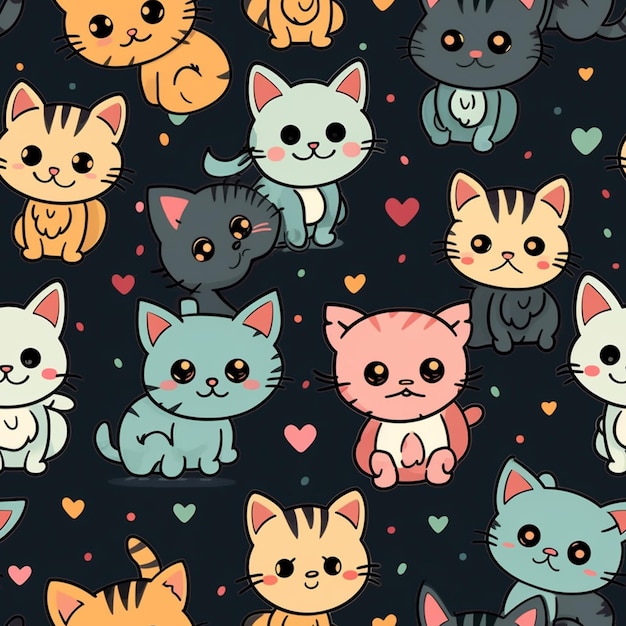 Photo there are many cats that are all together in this pattern generative ai