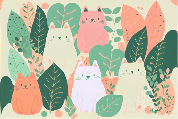 There are many cats that are sitting in the bushes together generative ai