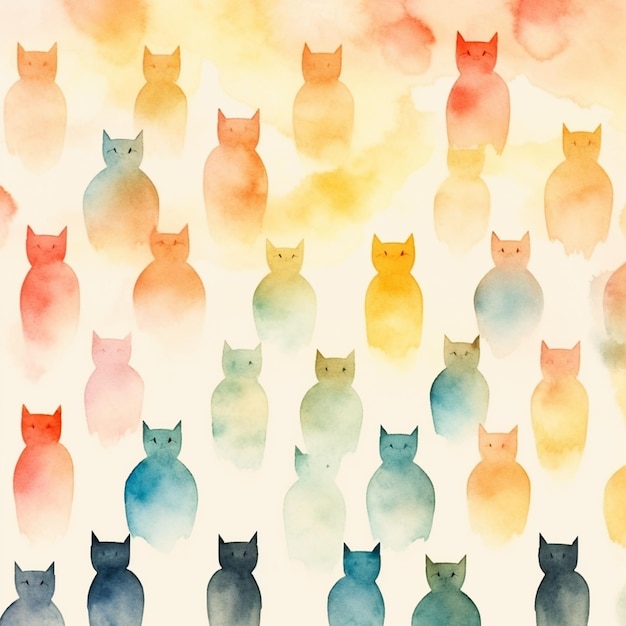 写真 一列に並んで立っている猫がたくさんいます