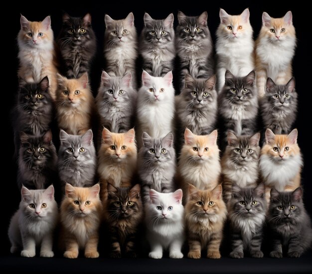 Photo there are many cats that are standing together in a row generative ai