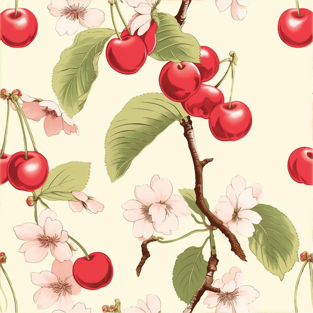 there are many cherries on the branch of a cherry tree generative ai