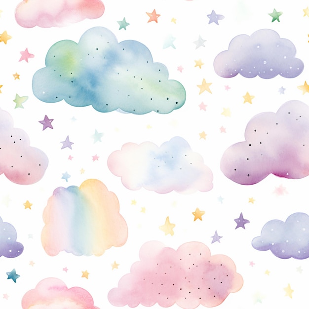 雲と星が白い背景に描かれている