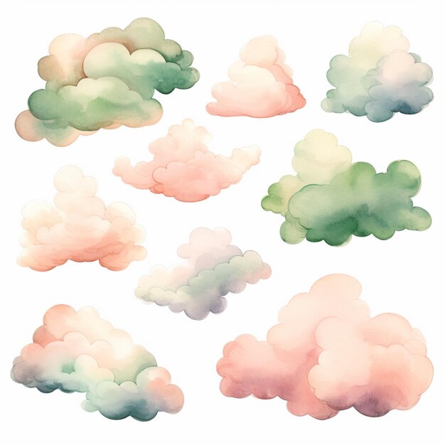 さまざまな色で描かれた雲がたくさんあります 生成 AI