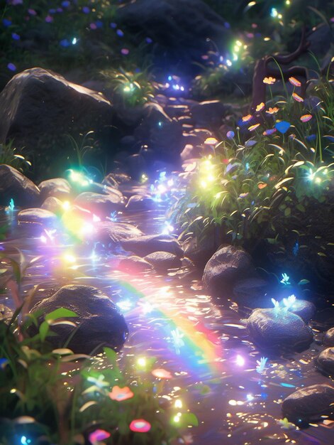 사진 많은 다채로운 불빛이 물에서 빛나고 있습니다.