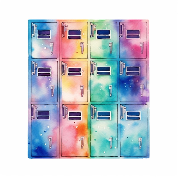 There are many colorful lockers with doors on each side generative ai