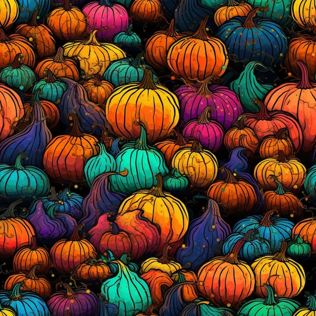 there are many colorful pumpkins that are all together generative ai