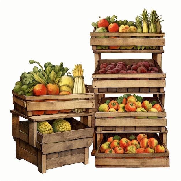 Photo there are many crates of fruit and vegetables on display generative ai