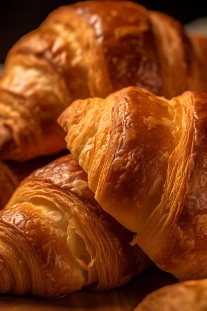 There are many croissants on a plate on a table generative ai
