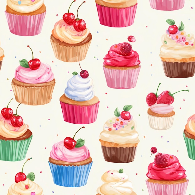 There are many cupcakes with different toppings on them generative ai