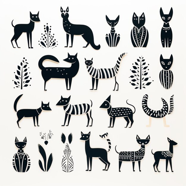 Photo there are many different animals that are grouped together on a white background generative ai