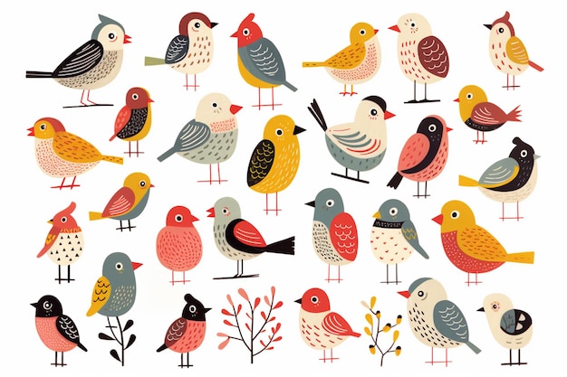 there are many different birds that are standing together generative ai