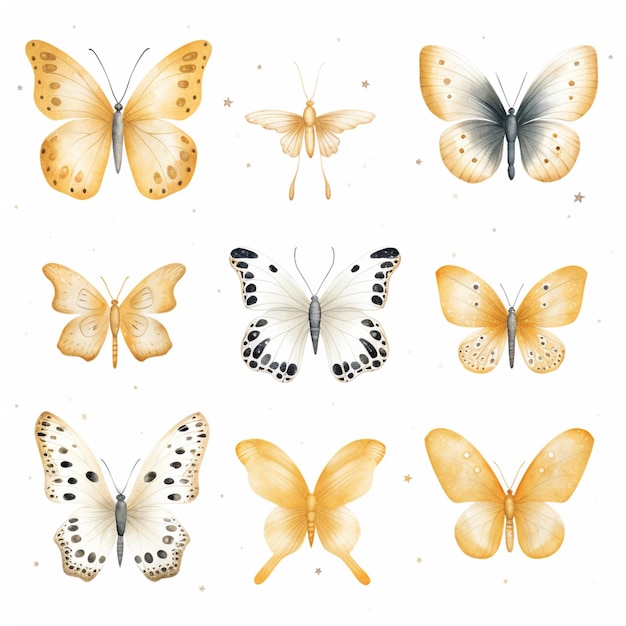 there are many different butterflies that are on the white background generative ai