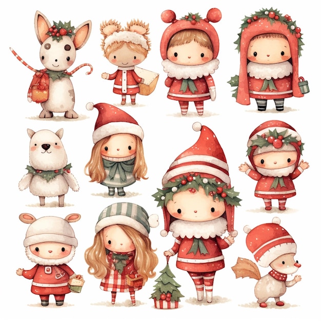 There are many different christmas characters in this picture generative ai