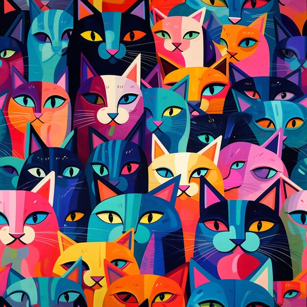 There are many different colored cats that are all together generative ai