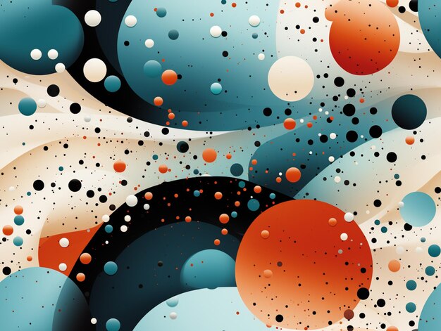 There are many different colored circles and dots on a white background generative ai