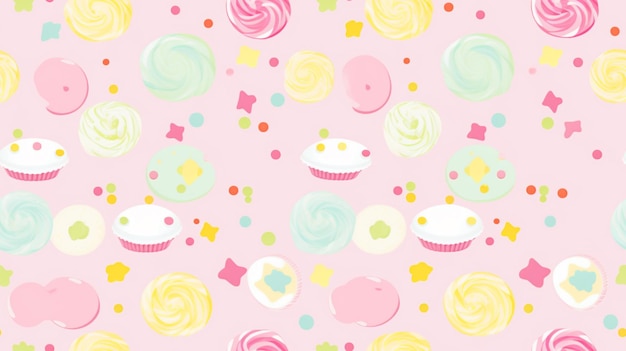 there are many different colored cupcakes on a pink background generative ai