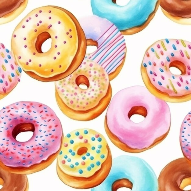 there are many different colored donuts on a white background generative ai