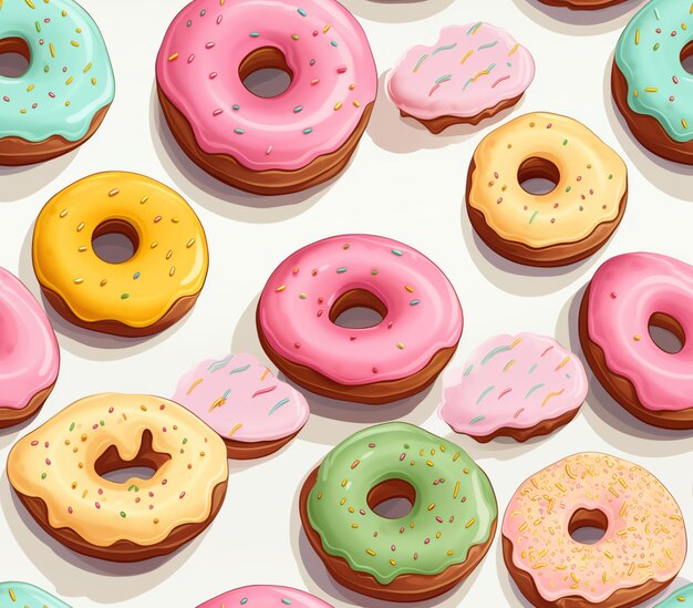 there are many different colored donuts on a white surface generative ai