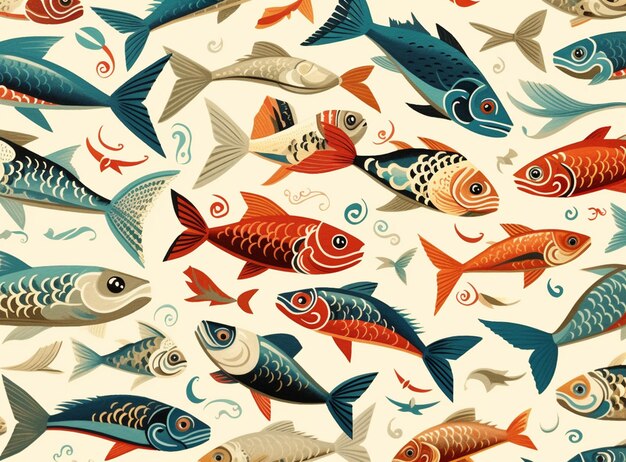 Photo there are many different colored fish on a white background generative ai