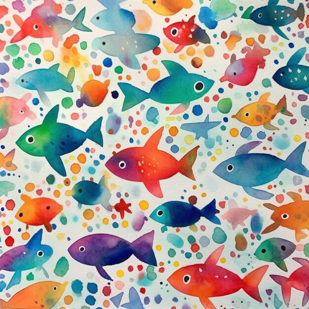 Photo there are many different colored fish on a white surface generative ai
