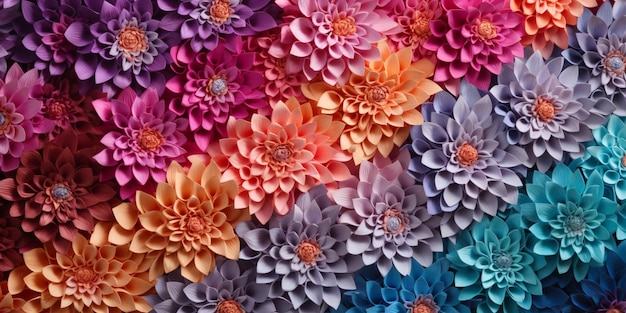 there are many different colored flowers arranged in a wall generative ai