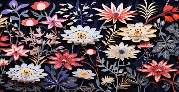 there are many different colored flowers on a black background generativ ai