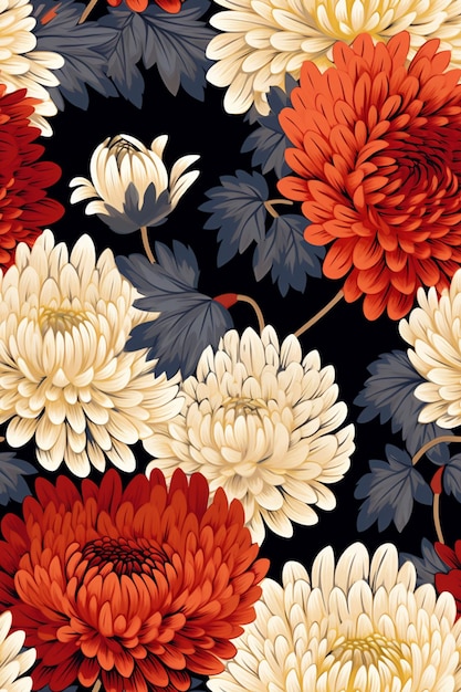 there are many different colored flowers on a black background generative ai