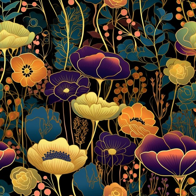 there are many different colored flowers on a black background generative ai