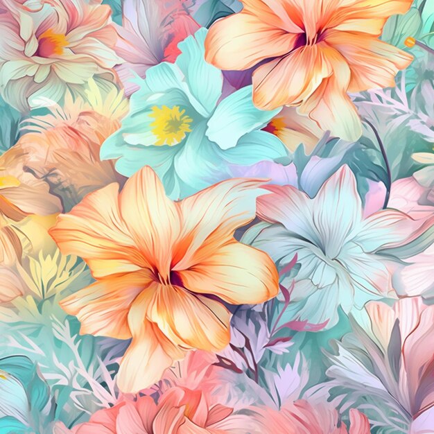 there are many different colored flowers on a blue background generative ai
