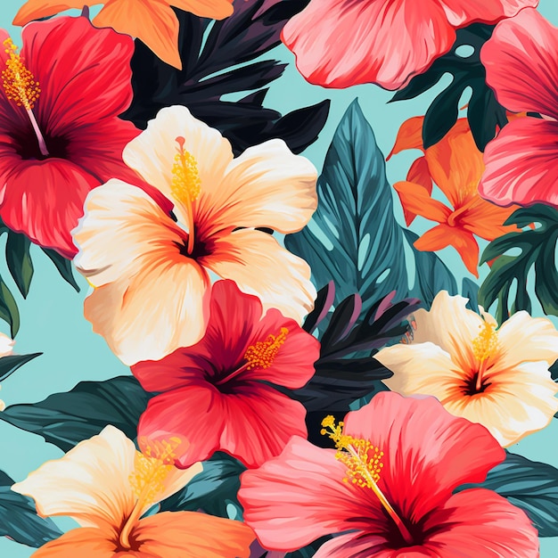 There are many different colored flowers on a blue background generative ai