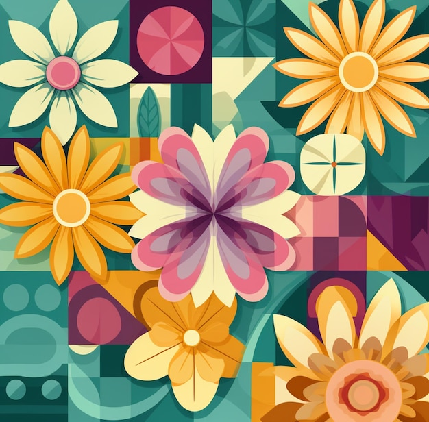 there are many different colored flowers on a colorful background generative ai