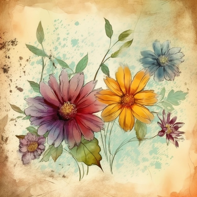 Foto ci sono molti fiori di diversi colori su un pezzo di carta generativa ai