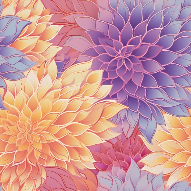 there are many different colored flowers on a purple and orange background generative ai