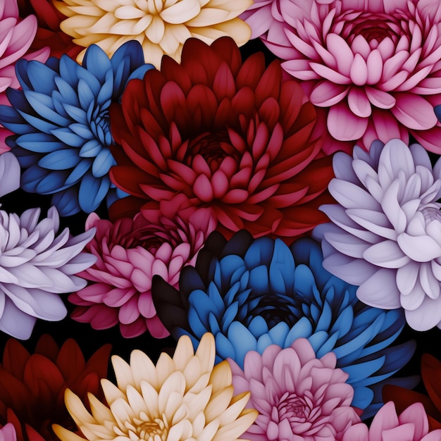 There are many different colored flowers that are arranged together generative ai