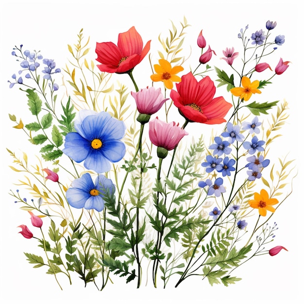 there are many different colored flowers on a white background generative ai