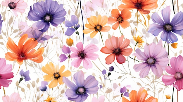 there are many different colored flowers on a white background generative ai