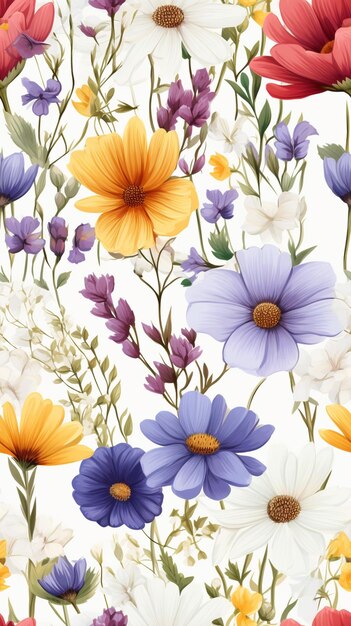 There are many different colored flowers on a white background generative ai