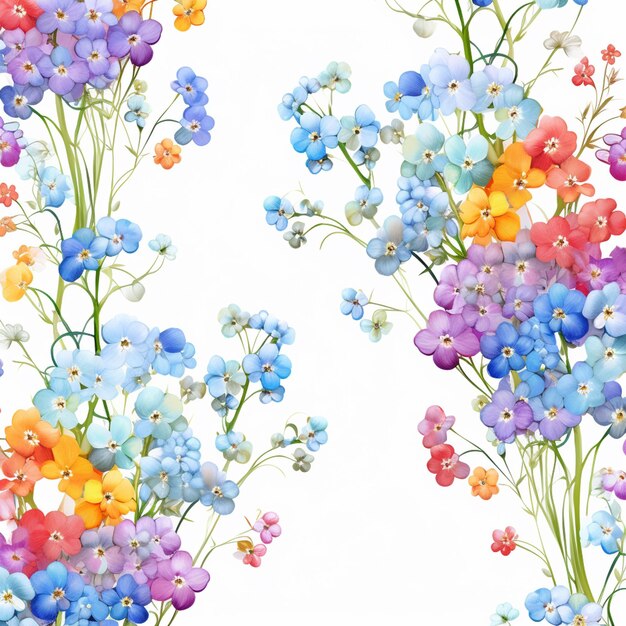 There are many different colored flowers on a white background generative ai