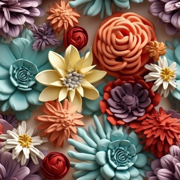 there are many different colored flowers on a white surface generative ai