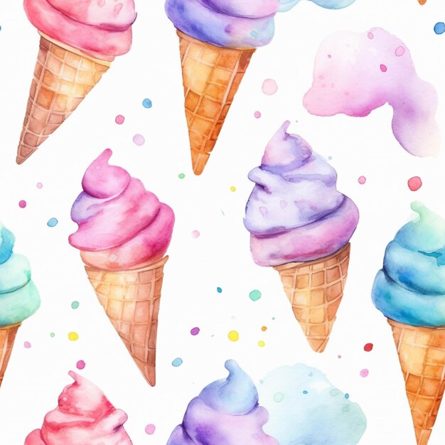 There are many different colored ice cream cones on a white background generative ai