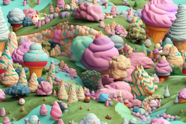 Foto ci sono molti diversi colorati gelati e caramelle terra generativa ai