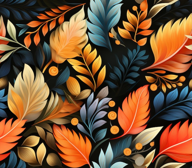 there are many different colored leaves on a black background generative ai