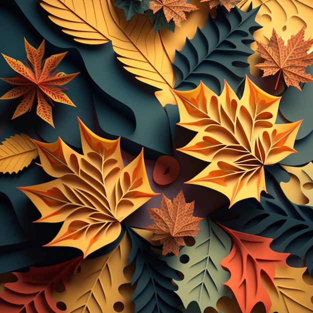 there are many different colored leaves on a blue background generative ai