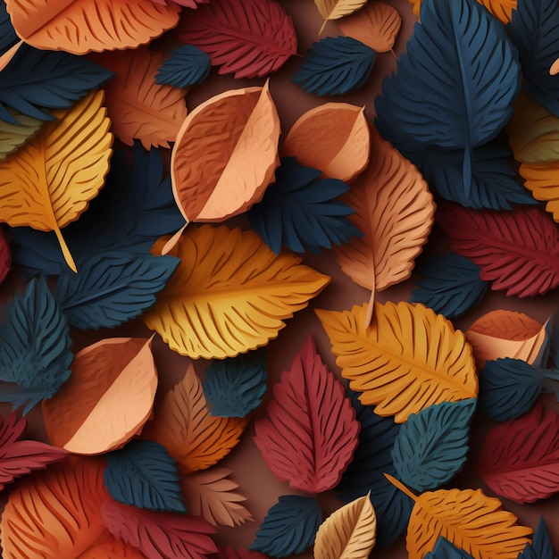 There are many different colored leaves on a brown surface generative ai