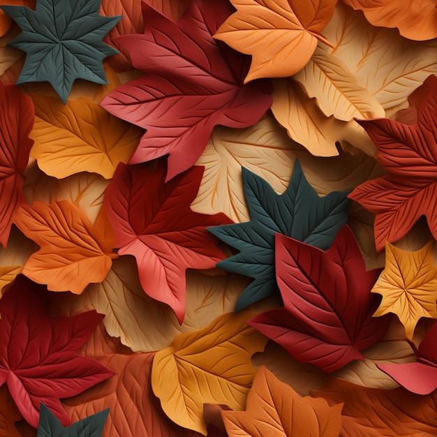 There are many different colored leaves on the ground generative ai