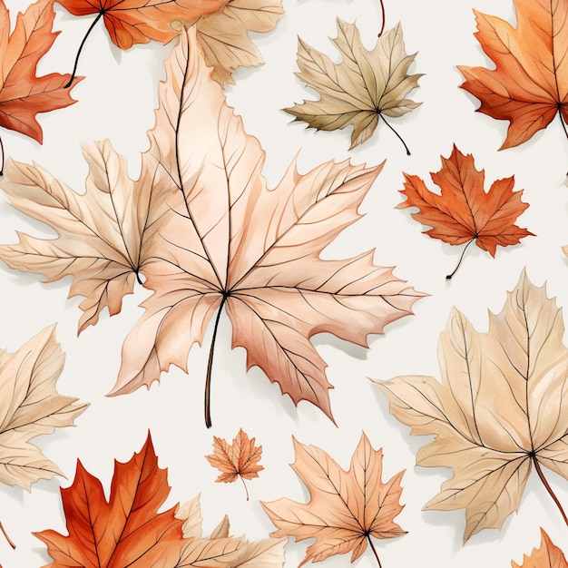 there are many different colored leaves on a white surface generative ai