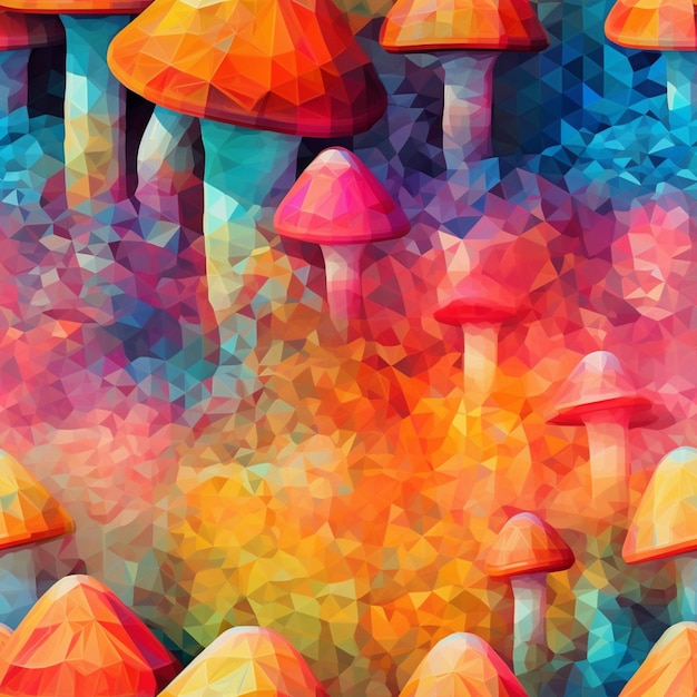 There are many different colored mushrooms that are in the grass generative ai