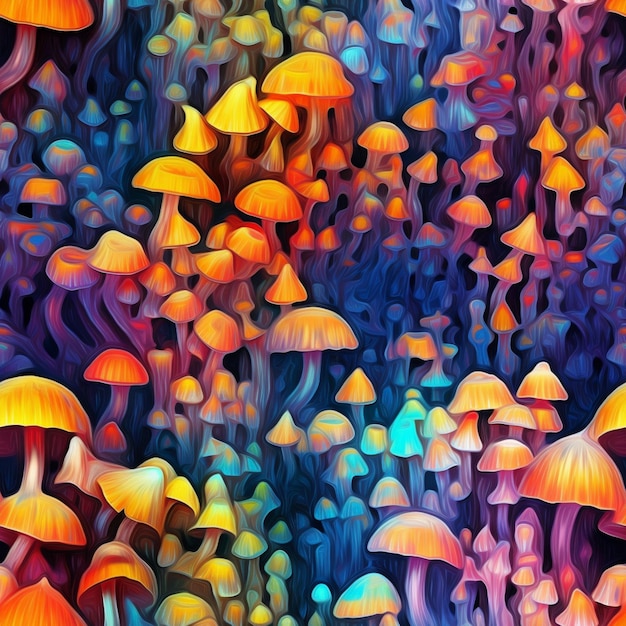 Foto ci sono molti funghi di diversi colori che sono nell'immagine generativa ai