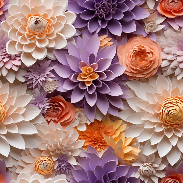 there are many different colored paper flowers on the wall generative ai