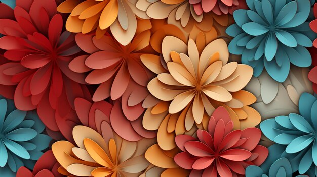 There are many different colored paper flowers on a wall generative ai